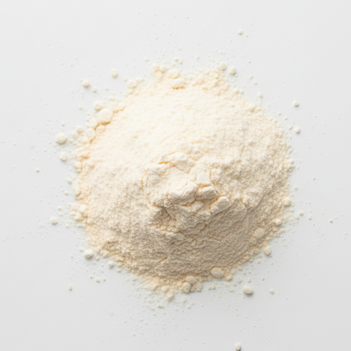 Pile of light-colored powder on a white background
