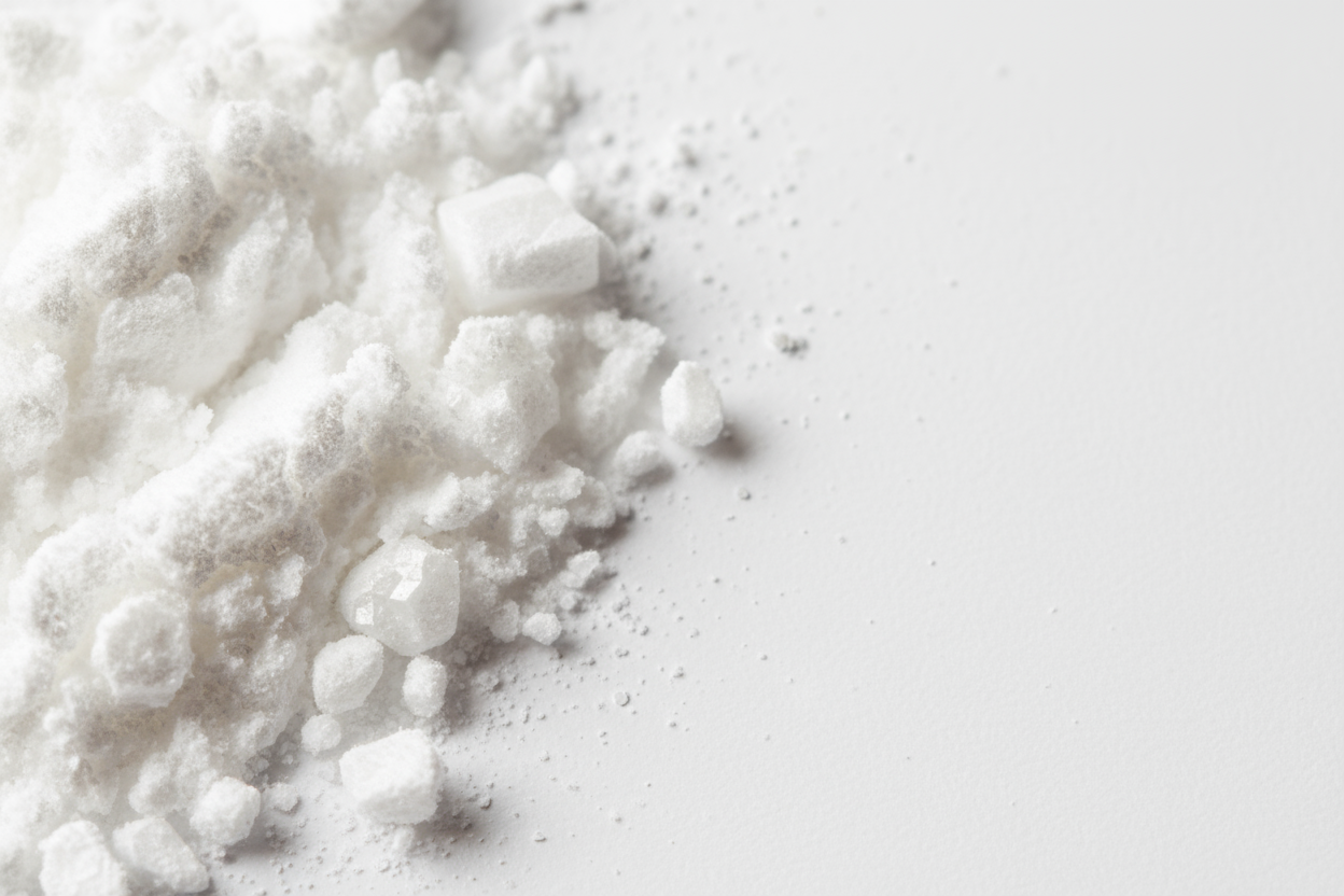 Niacinamide (Vitamin B3) powder zoomed in and make it left align